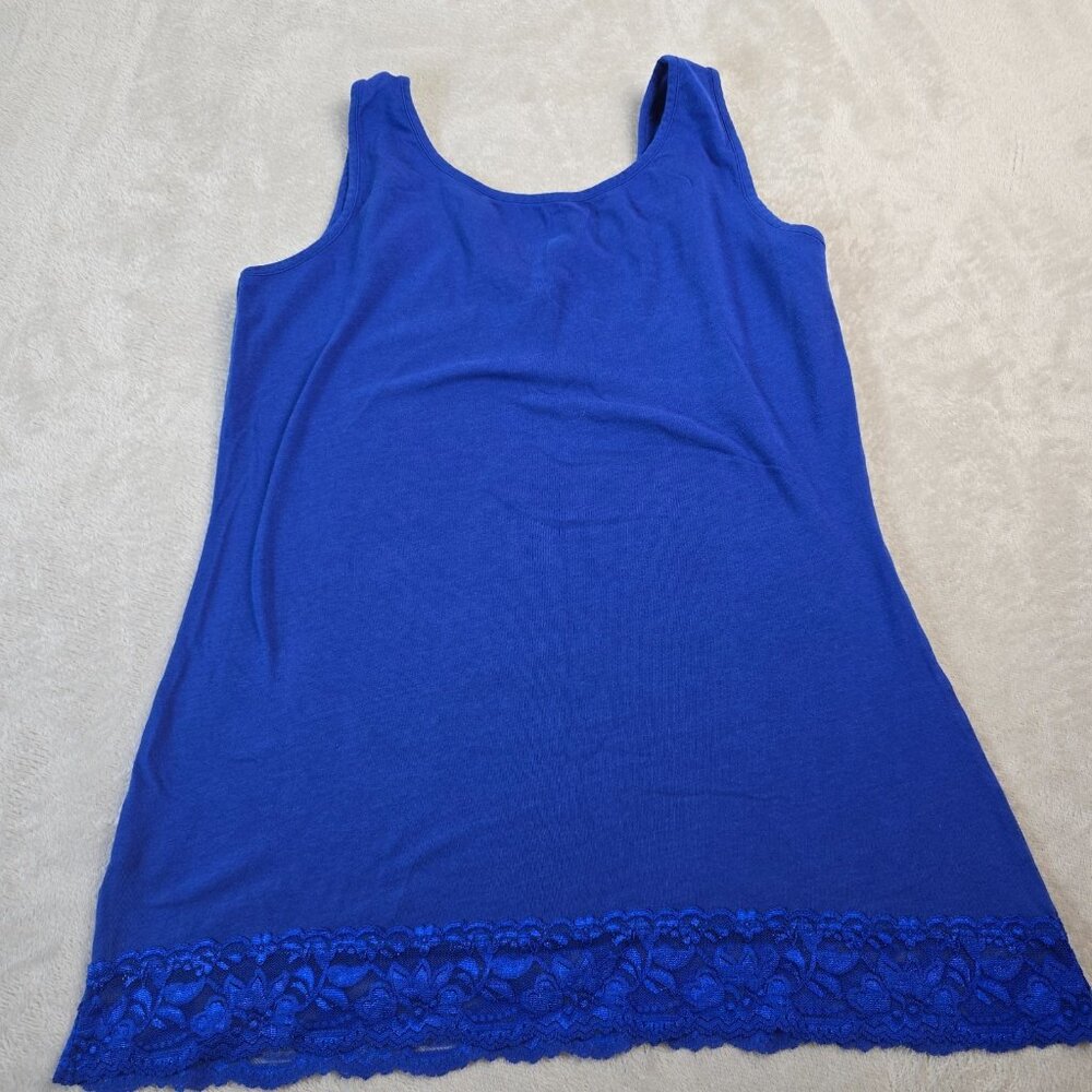 Y2K Inspired Tank Womens Small Blue Bottom Lace Trim Layerable Classic Colorful - Picture 7 of 7